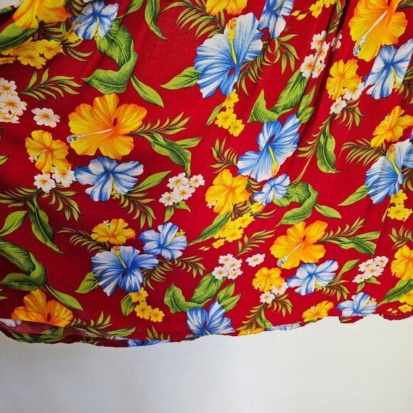 Island Planet Hawaiian Floral Print‎ Swing Sundress Dress OS Red Blue Yellow - Picture 3 of 6